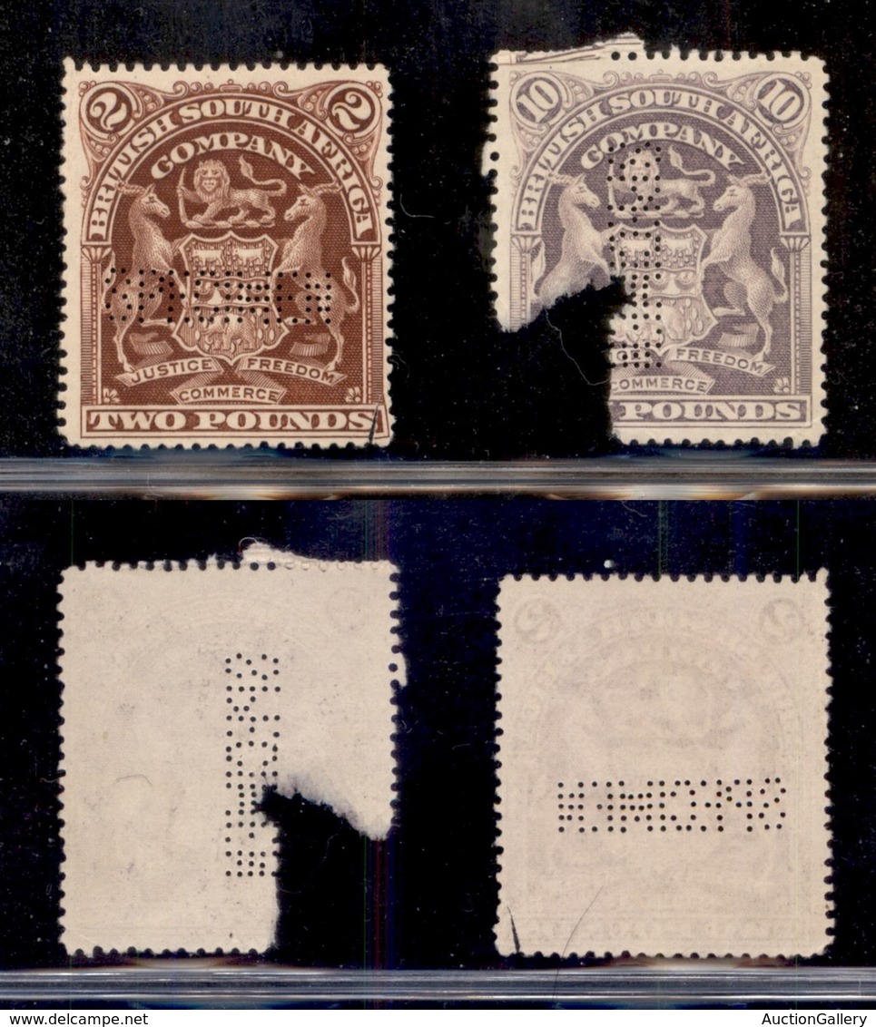 ESTERO - BRITISH SUD AFRICA - 1898 - Perforati Specimen - 2 Sterline (72) + 10 Sterline (74) - Senza Gomma - Difettosi - Sonstige & Ohne Zuordnung