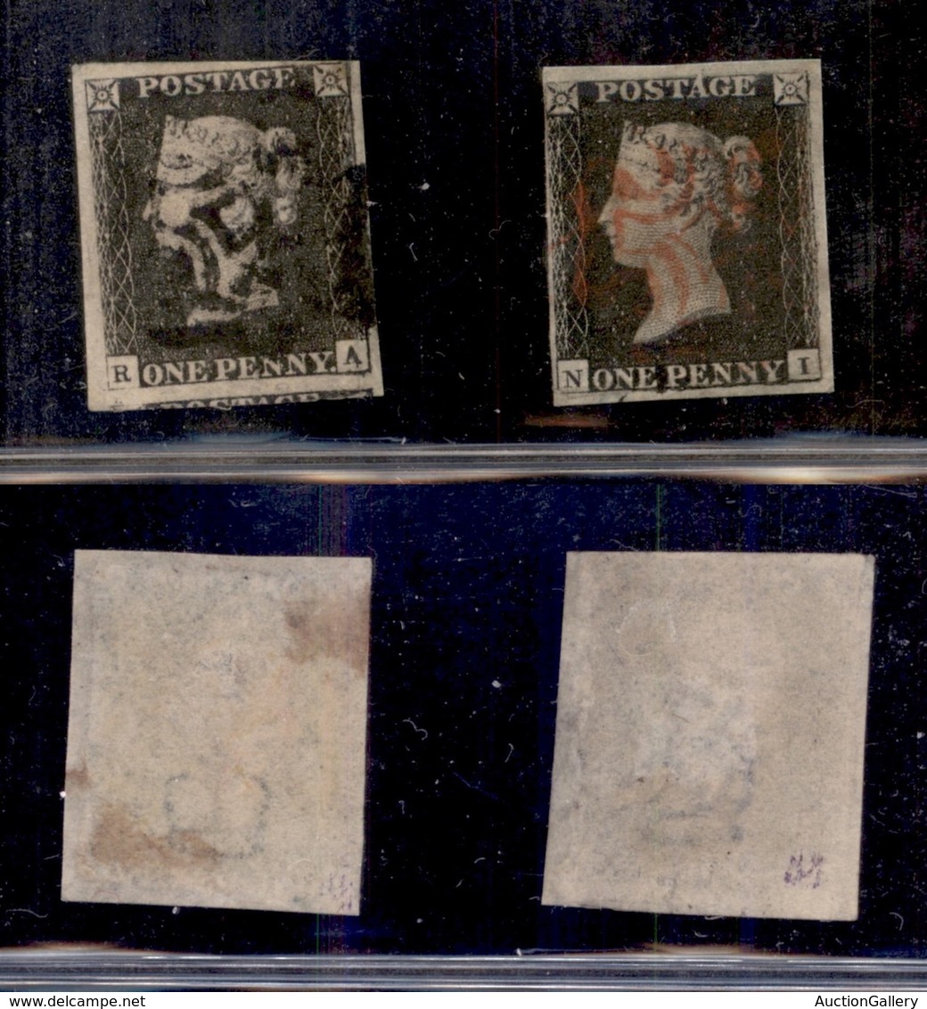 ESTERO - GRAN BRETAGNA - 1840 - 1 Penny (1) - Due Usati - Annullo Nero + Annullo Rosso - Margini Perfetti - Autres & Non Classés