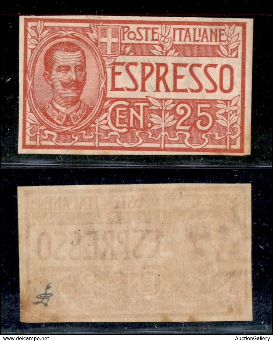 ANTICHI STATI - ESPRESSI - 1903 - 25 Cent Espresso (1a) - Non Dentellato - Gomma Originale - Punti Gialli Lungo I Bordi - Sonstige & Ohne Zuordnung