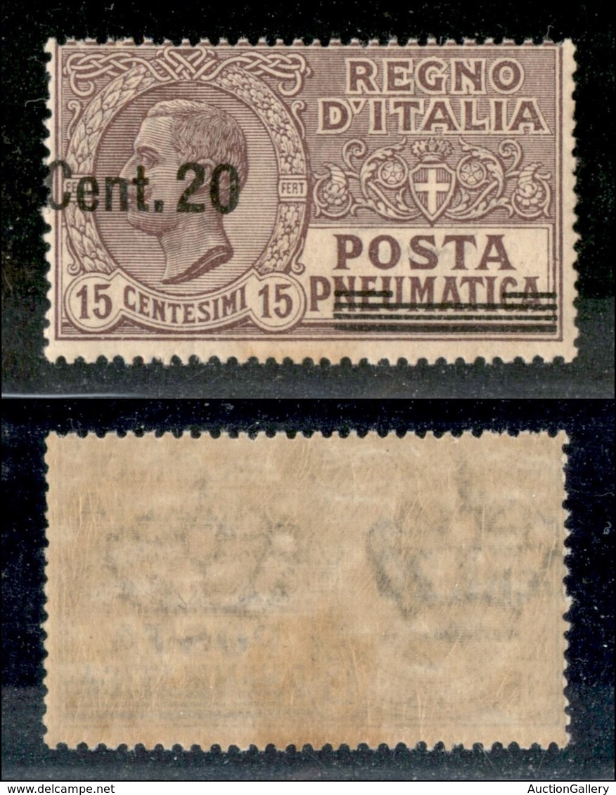 REGNO D'ITALIA - POSTA PNEUMATICA - 1925 - 20 Cent Su 15 Posta Pneumatica (6e) - Valore A Sinistra - Gomma Integra - Ing - Other & Unclassified