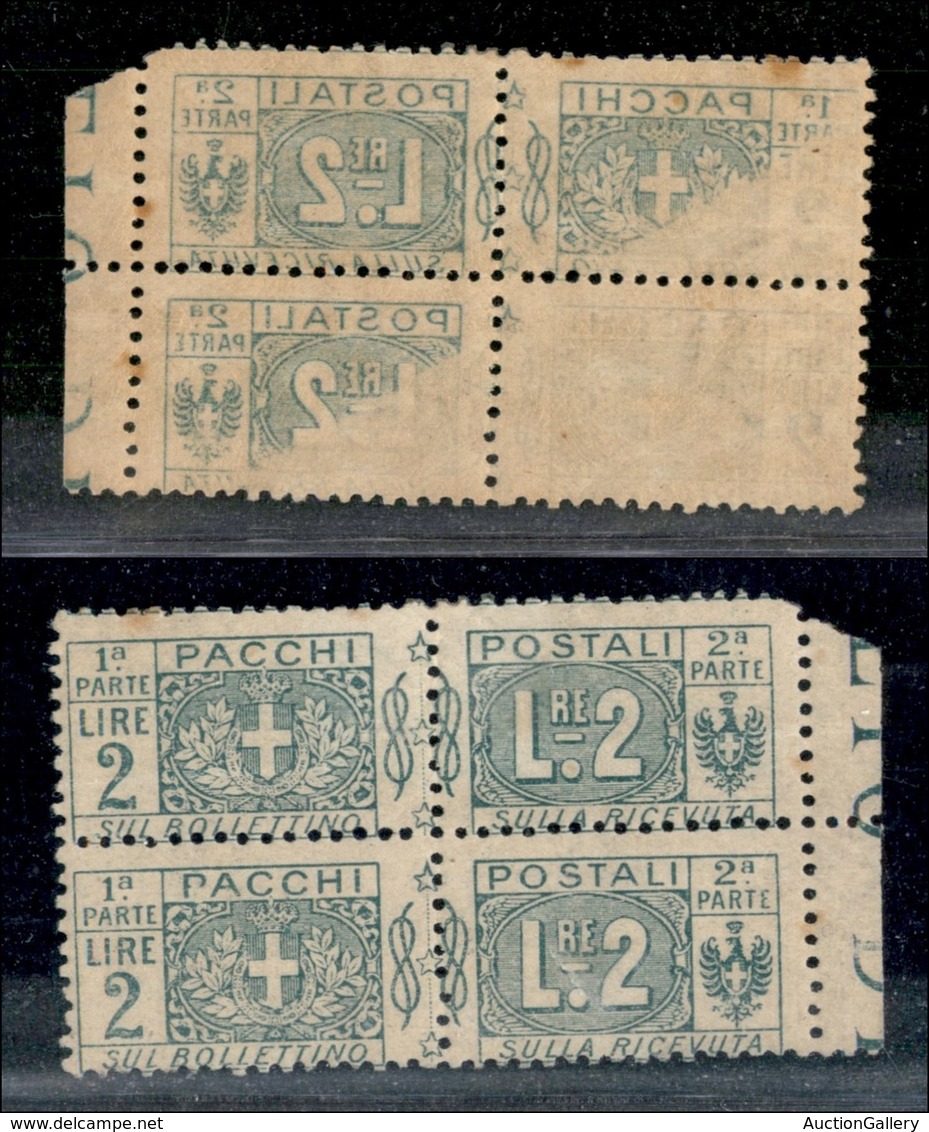 REGNO D'ITALIA - PACCHI POSTALI - 1914 - 2 Lire Pacchi Postali (13k) - Coppia Verticale Con Decalco Parziale - Gomma Int - Other & Unclassified