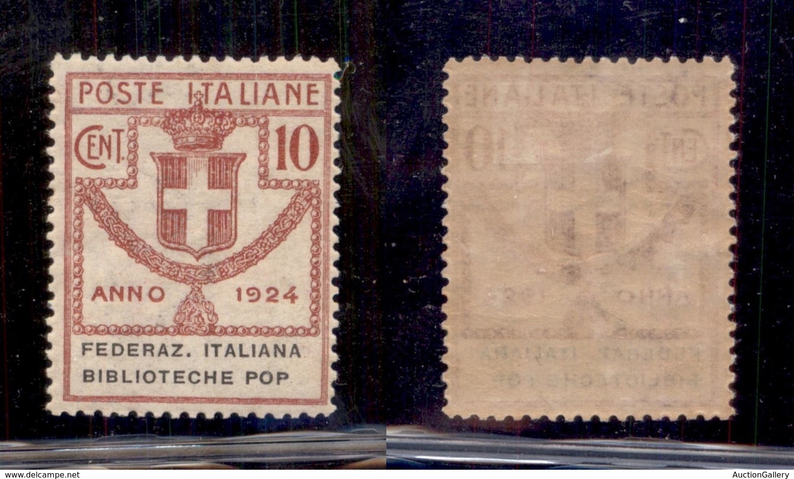 REGNO D'ITALIA - PARASTATALI - 1924 - 10 Cent Federaz. Italiana Biblioteche Pop. (34b) - Senza Punto Dopo Pop - Gomma Or - Other & Unclassified