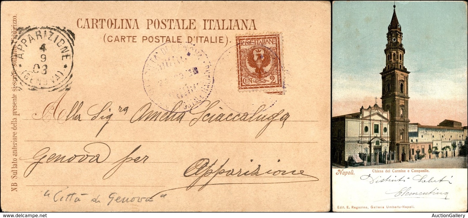 REGNO D'ITALIA - NAVIGAZIONE/PIROSCAFI - Città Di Genova Piroscafo Postale Italiano 24.9.03 (viola) - 2 Cent (69) Su Car - Other & Unclassified