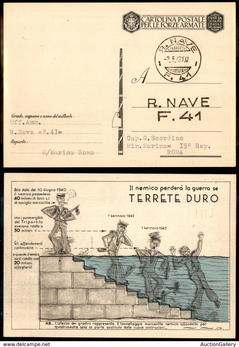 REGNO D'ITALIA - REGIE NAVI - R.Nave F.41 - Cartolina Propagandistica Per Roma Del 2.5.43 - Sonstige & Ohne Zuordnung
