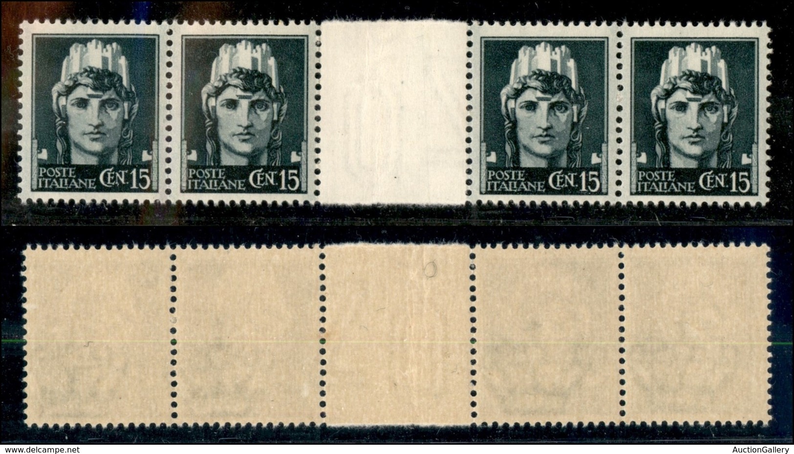 REGNO D'ITALIA - LUOGOTENENZA - 1945 - 15 Cent Imperiale (526) - Striscia Di 4 Con Interspazio Al Centro - Gomma Integra - Other & Unclassified