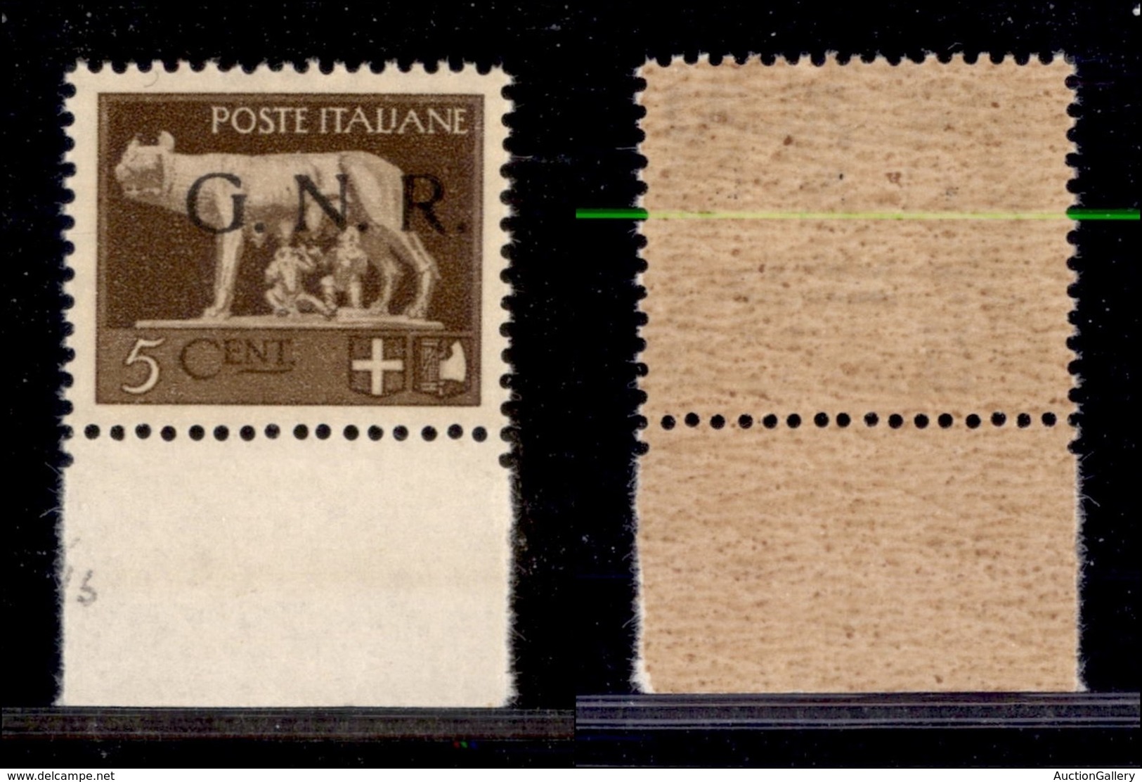 REPUBBLICA SOCIALE  - GNR BRESCIA - 1943 - 5 Cent (470/I) - Bordo Di Foglio (POS.197) Con Filigrana Lettere 11/10 - Gomm - Sonstige & Ohne Zuordnung