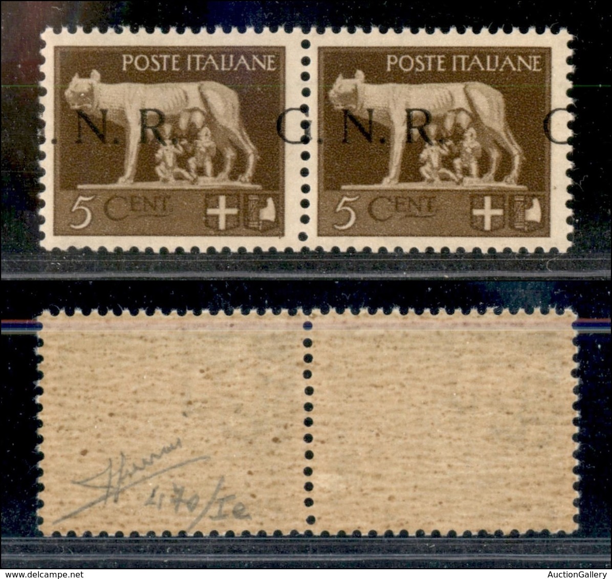 REPUBBLICA SOCIALE  - GNR BRESCIA - 1943 - 5 Cent (470/I Faa) - G A Sinistra - Coppia Orizzontale - Gomma Integra - Sora - Sonstige & Ohne Zuordnung