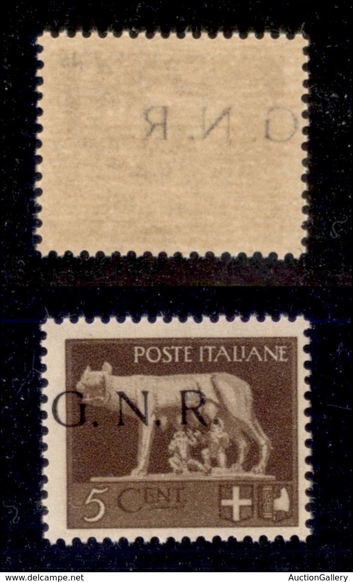 REPUBBLICA SOCIALE  - GNR BRESCIA - 1943 - 5 Cent (470/I Fd+q) - Soprastampa A Sinistra E Decalco - Gomma Integra - Other & Unclassified