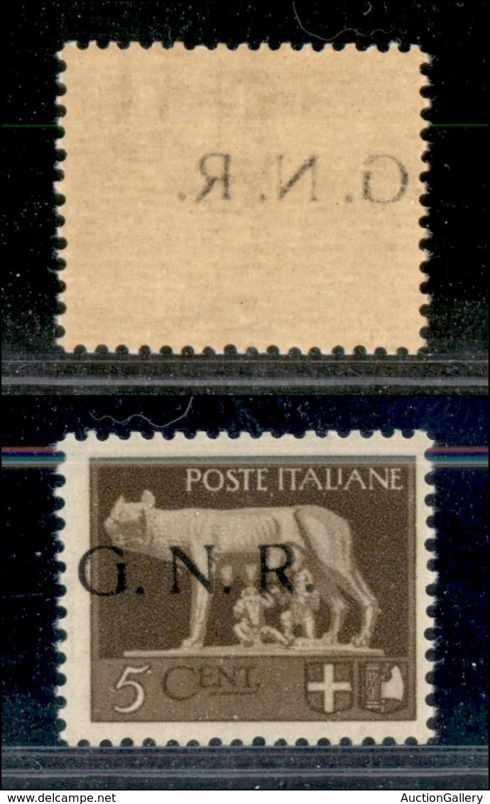 REPUBBLICA SOCIALE  - GNR BRESCIA - 1943 - 5 Cent (470/I Q) - Soprastampa Spostata A Sinistra E Decalco - Gomma Integra - Other & Unclassified