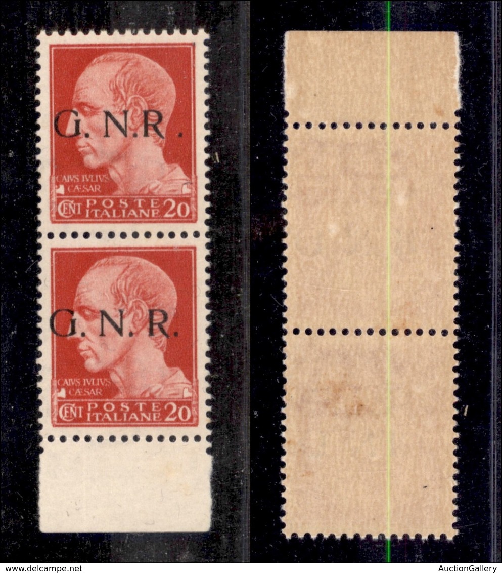 REPUBBLICA SOCIALE  - GNR BRESCIA - 1943 - 20 Cent (473/I L + 47/I) - Coppia Verticale Con R Accostato E N In Alto - Gom - Sonstige & Ohne Zuordnung