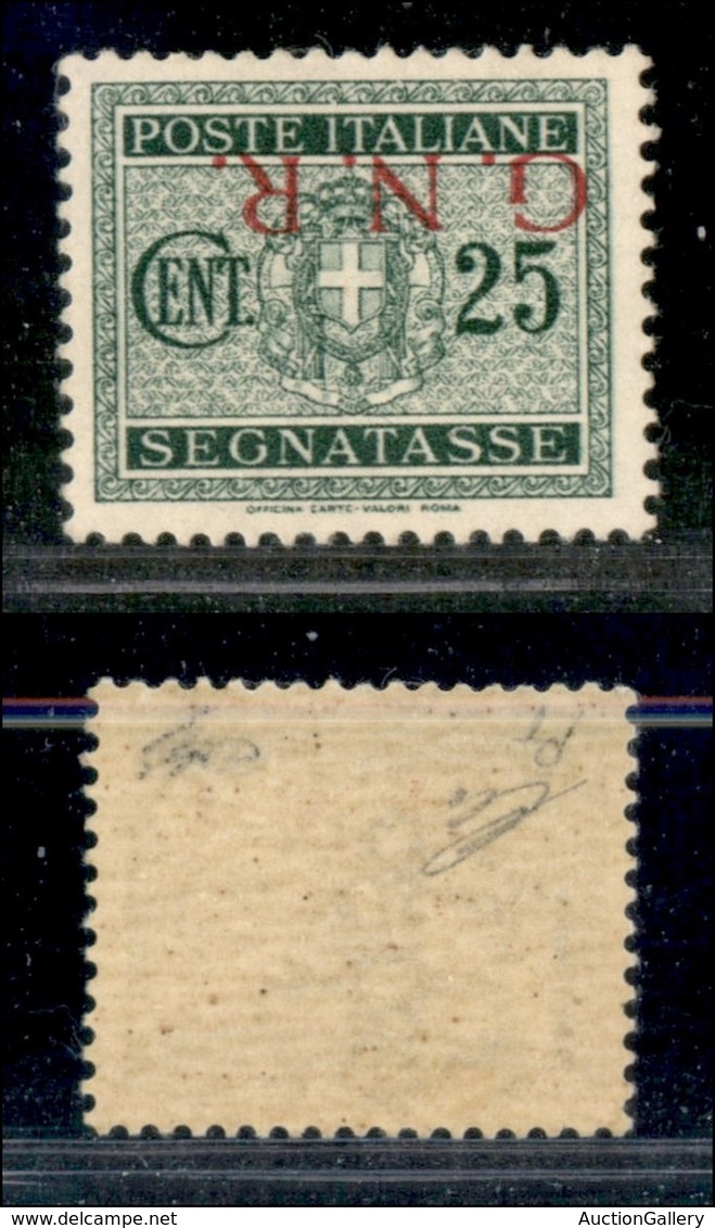 REPUBBLICA SOCIALE  - GNR BRESCIA - 1943 - 25 Cent Segnatasse (50/I A) Con Soprastampa Capovolta - Gomma Originale (300) - Autres & Non Classés