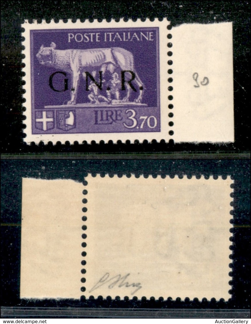 REPUBBLICA SOCIALE  - GNR VERONA - 1944 - 3,70 Lire (484) - Gomma Integra - Oliva (120) - Autres & Non Classés