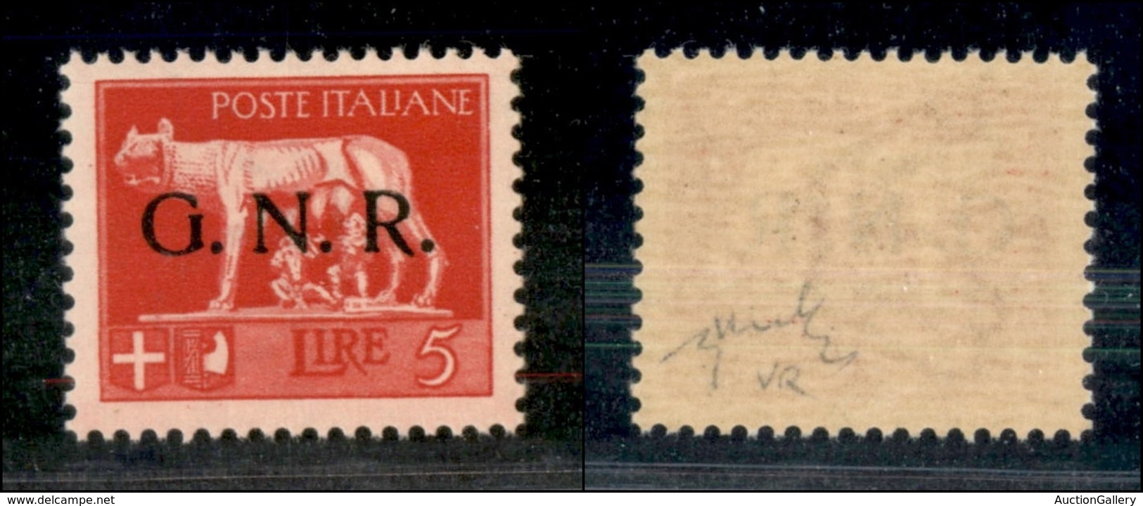 REPUBBLICA SOCIALE  - GNR VERONA - 1944 - 5 Lire (485) - Gomma Integra - Chiavarello (52) - Autres & Non Classés