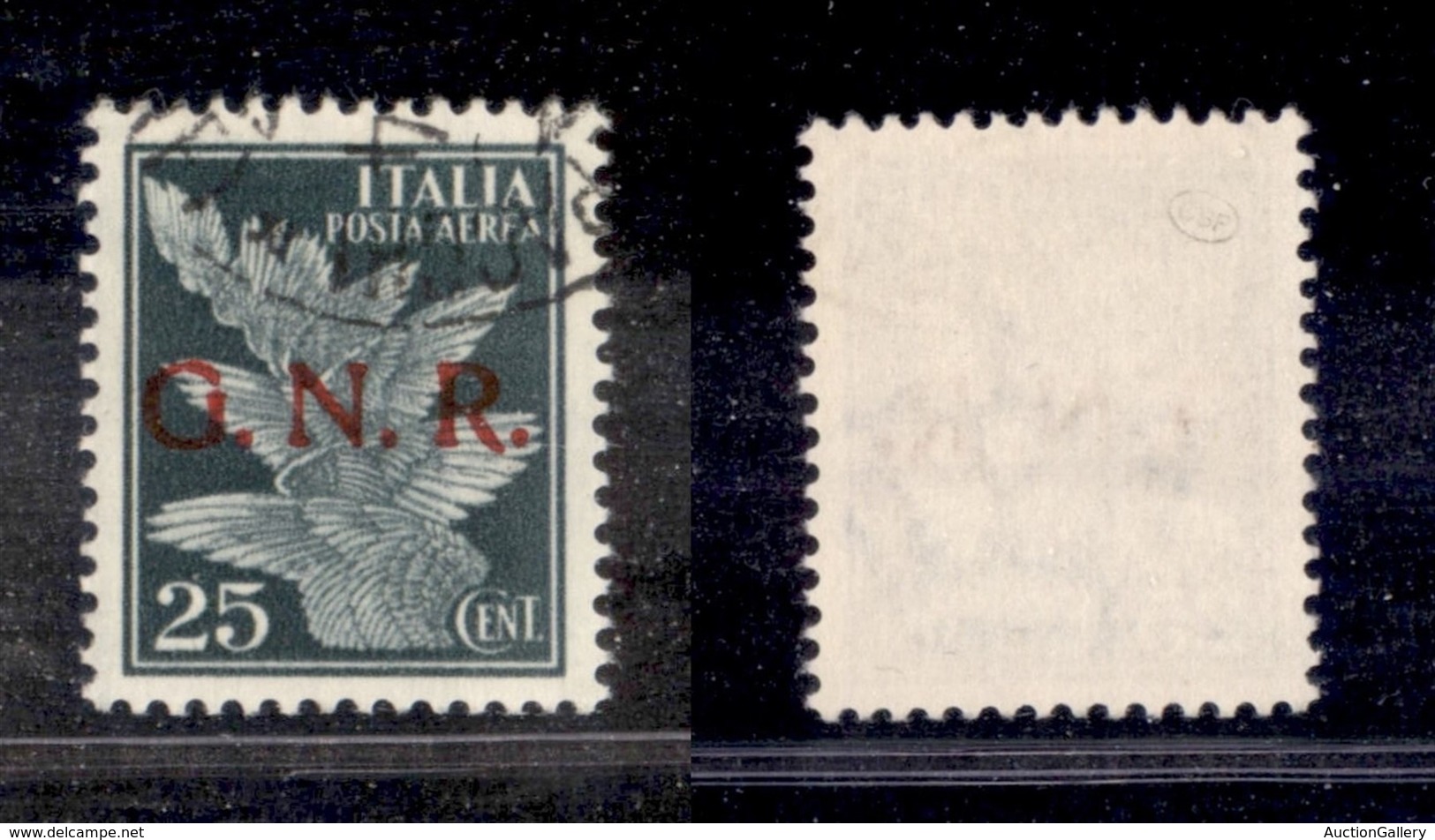 REPUBBLICA SOCIALE  - GNR VERONA - 1944 - 25 Cent Aerea (117) - Verona (Titolare) - Cert AG (280) - Autres & Non Classés