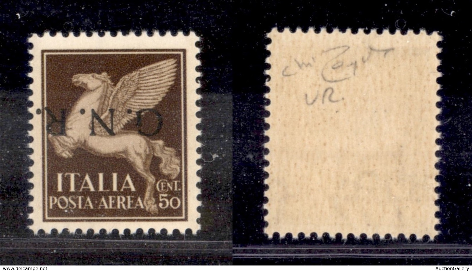 REPUBBLICA SOCIALE  - GNR VERONA - 1944 - 50 Cent Aerea (118a) Con Soprastampa Capovolta - Gomma Integra - Raybaudi (110 - Autres & Non Classés