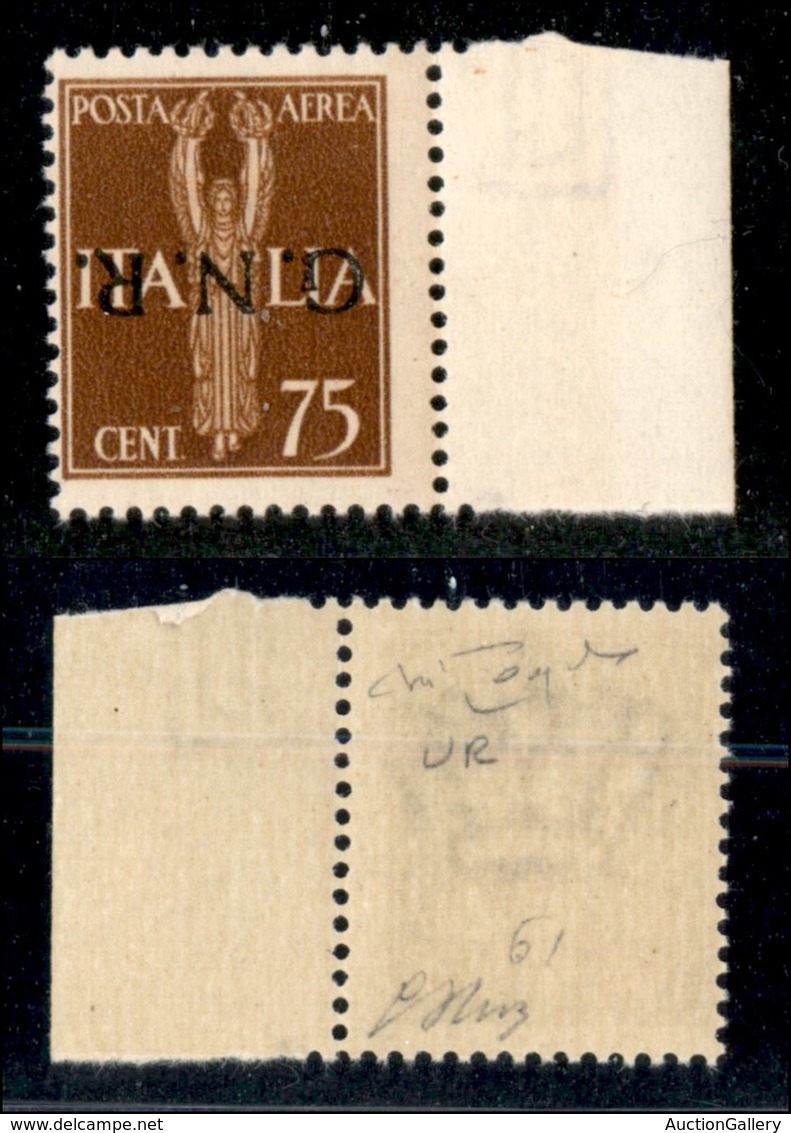 REPUBBLICA SOCIALE  - GNR VERONA - 1944 - 75 Cent Aerea (119a) Con Soprastampa Capovolta - Gomma Integra - Chiavarello + - Other & Unclassified