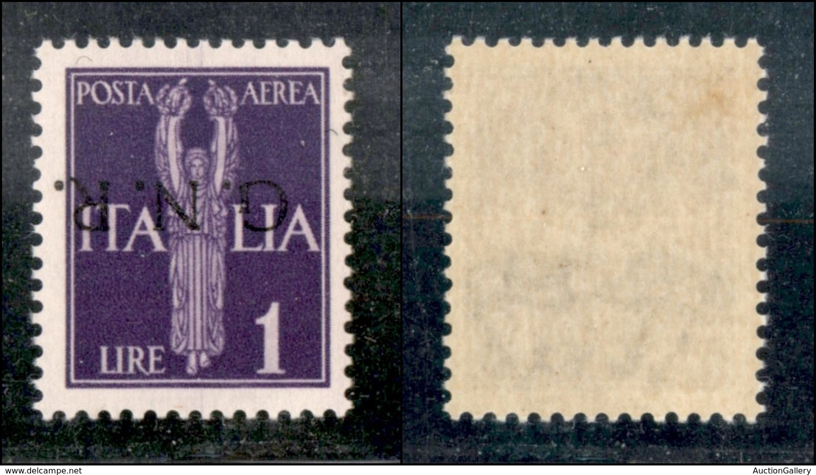 REPUBBLICA SOCIALE  - GNR VERONA - 1944 - 1 Lira Aerea (121a) - Soprastampa Capovolta - Gomma Integra (110) - Other & Unclassified