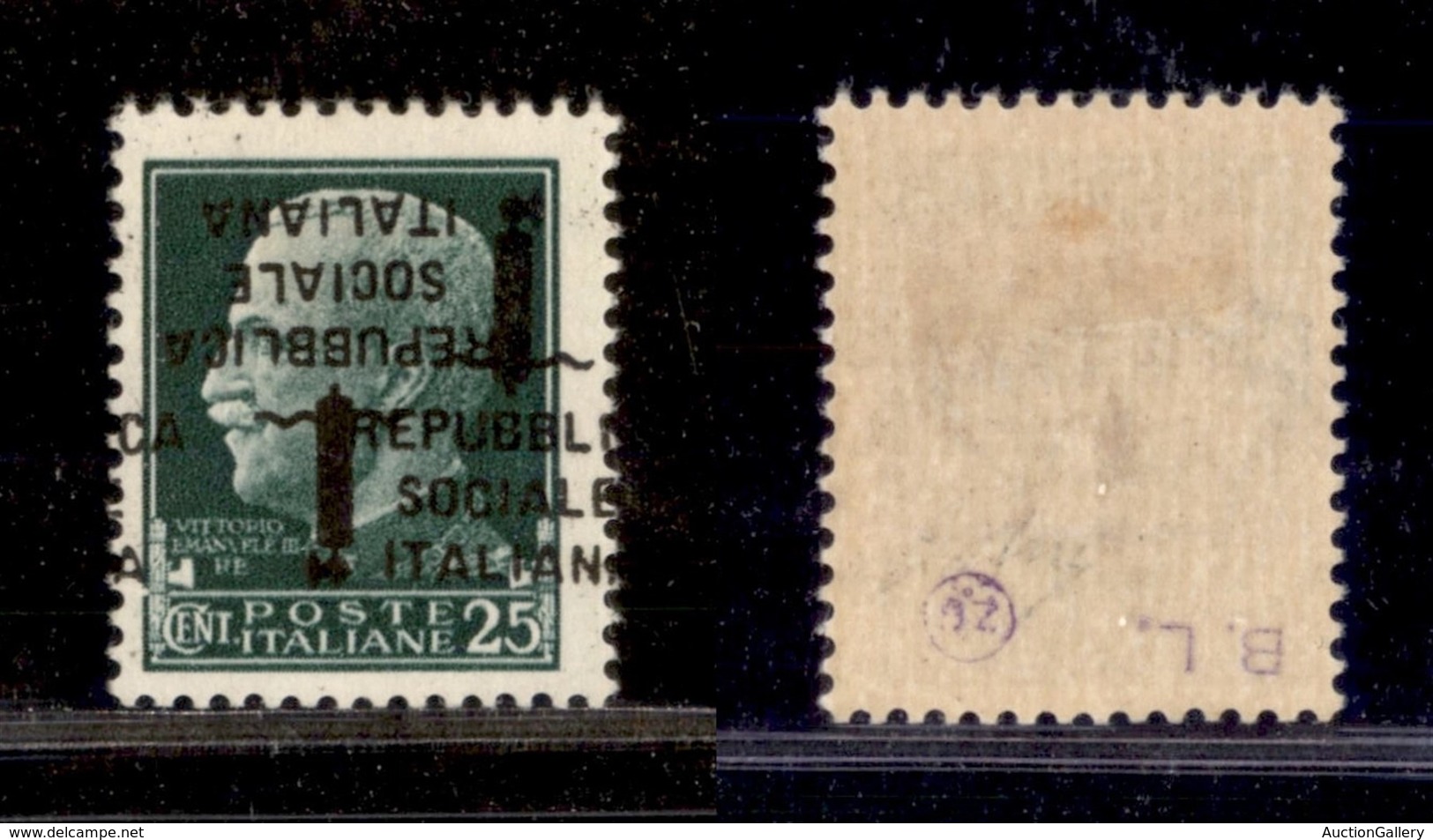 REPUBBLICA SOCIALE  - FASCETTI - 1944 - 25 Cent (491 B) Con Doppia Soprastampa (una A Cavallo) - Gomma Originale - Altri & Non Classificati