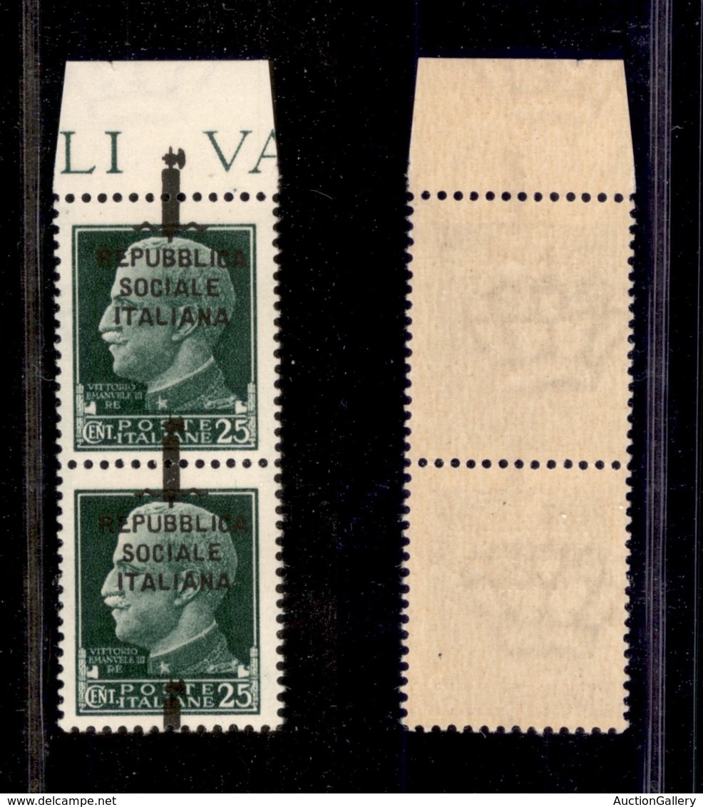 REPUBBLICA SOCIALE  - FASCETTI - 1944 - Firenze - 25 Cent (491 Phb) - Coppia Verticale Bordo Di Foglio Con Fascetto A Ca - Autres & Non Classés