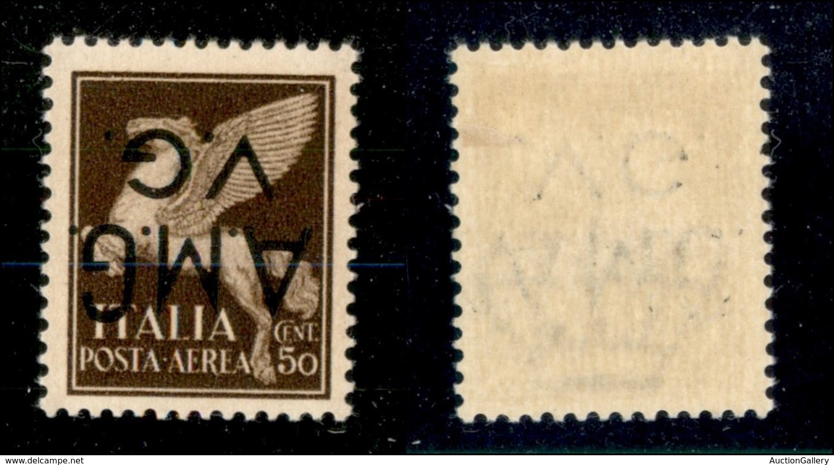 TRIESTE - AMG-FTT - 1945 - 50 Cent Aerea (1 B) Con Soprastampa Capovolta - Gomma Originale - Ungebraucht