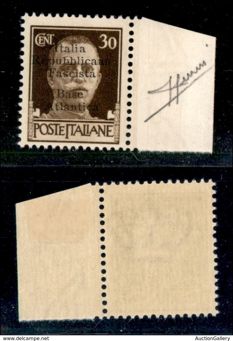 EMISSIONI LOCALI - BASE ATLANTICA - 1943 - 30 Cent (10) - Bordo Di Foglio - Gomma Integra - Sorani (50) - Ortsausgaben/Autonome A.