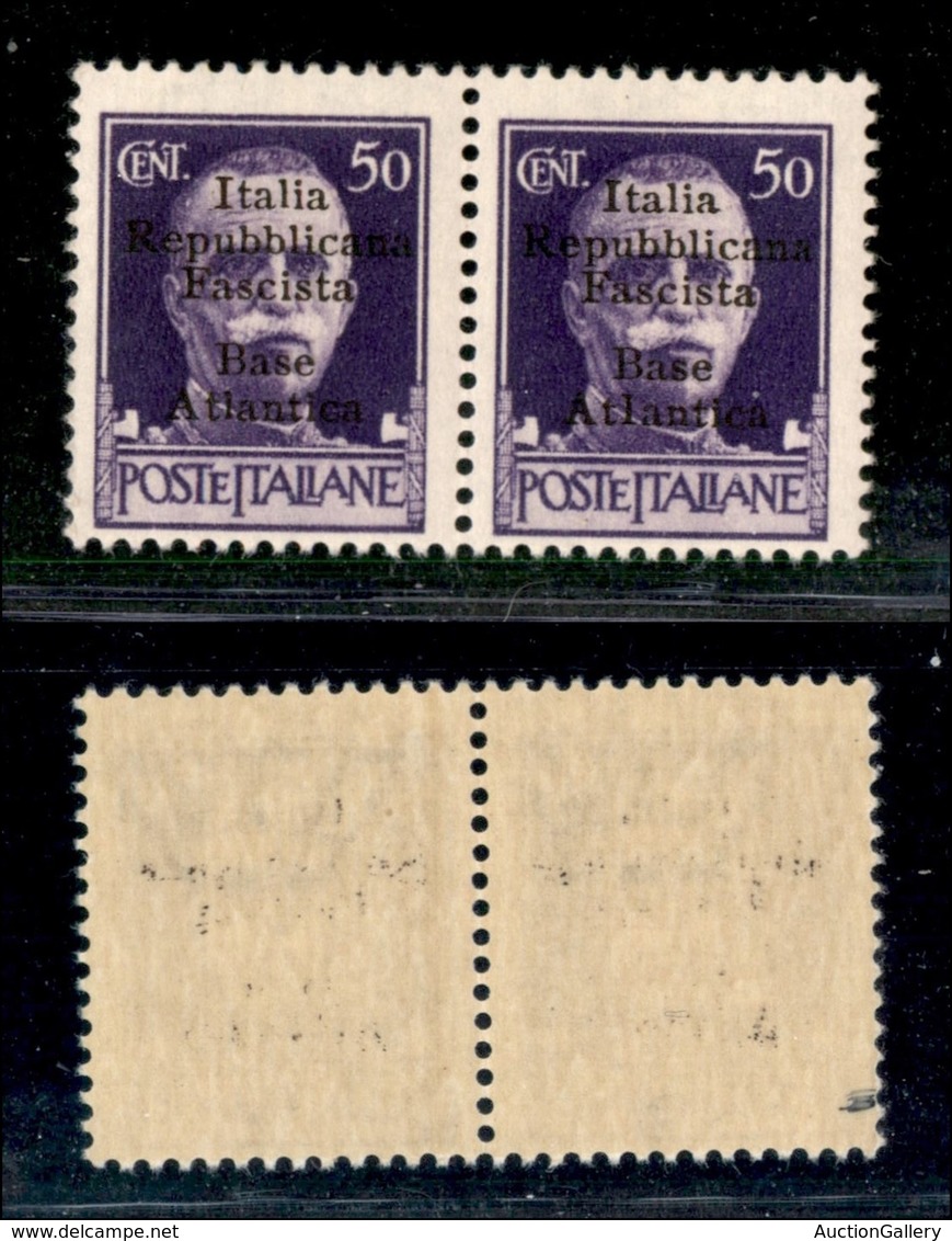 EMISSIONI LOCALI - BASE ATLANTICA - 1943 - 50 Cent (11+11 G) - Coppia Con L Diversa A Destra - Gomma Integra (330+) - Ortsausgaben/Autonome A.