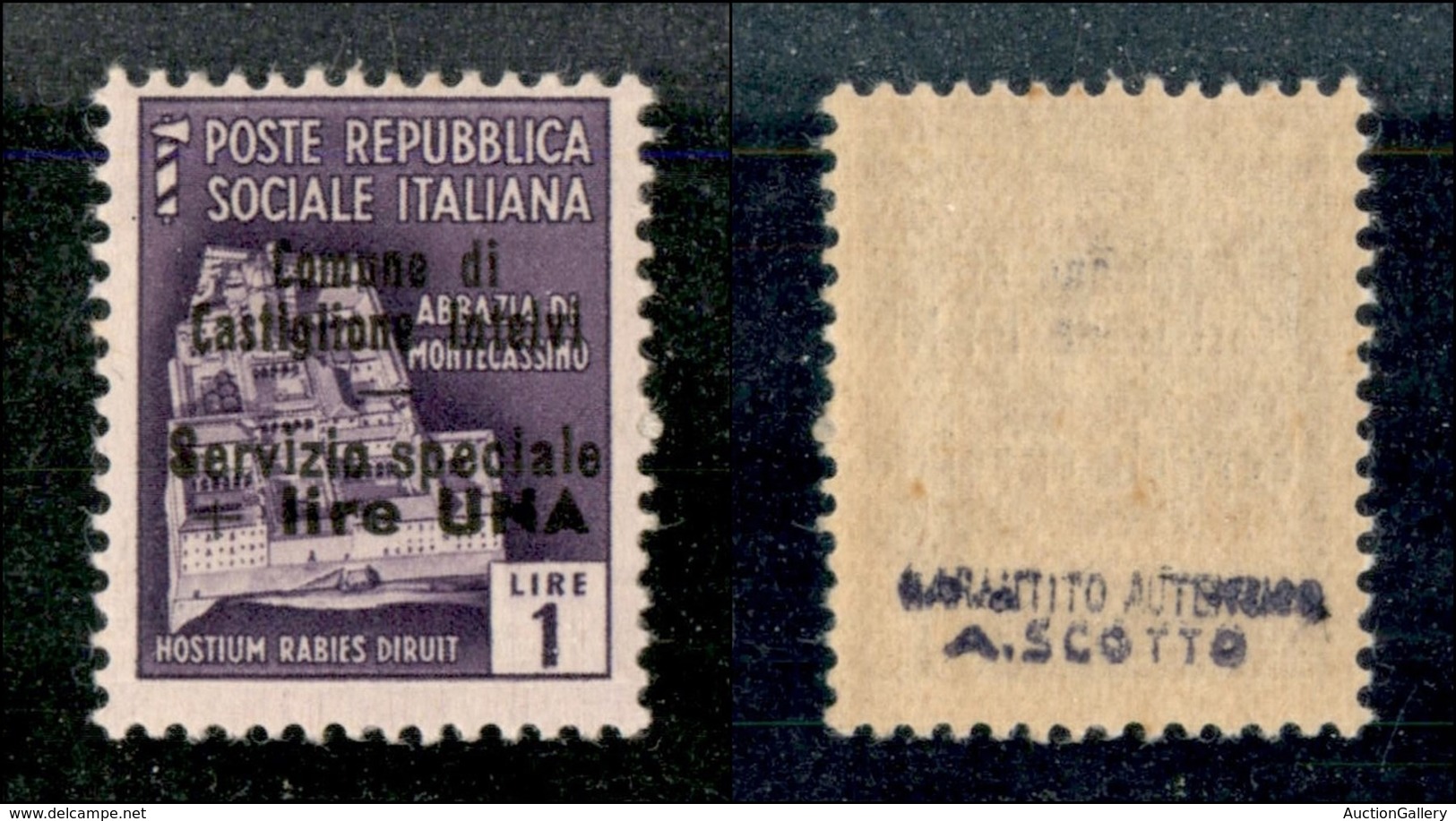 EMISSIONI LOCALI - CASTIGLIONE D'INTELVI - 1945 - 1 Lira + 1  (13) - Gomma Integra - Timbro Scotto (200) - Emissions Locales/autonomes