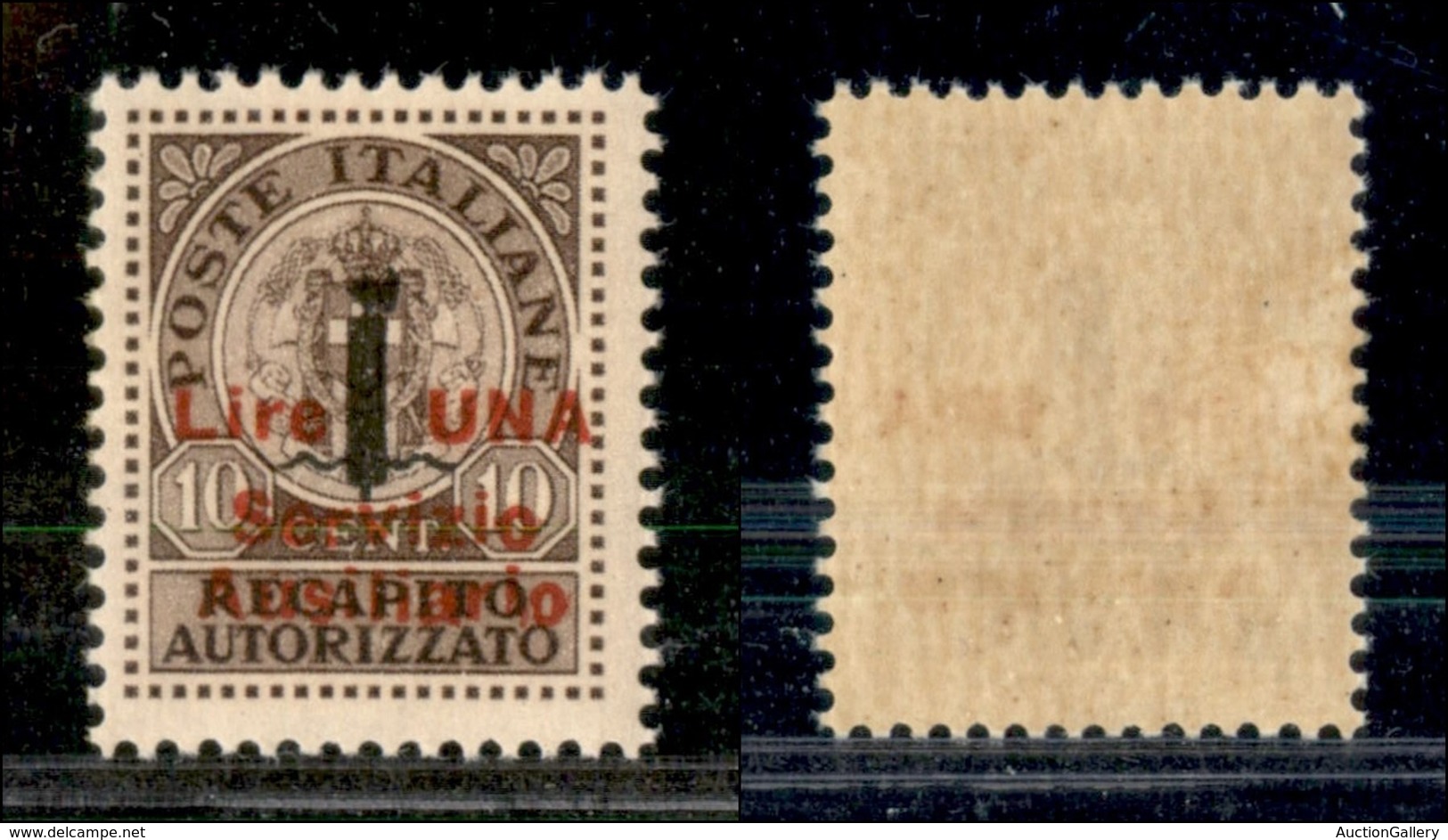 EMISSIONI LOCALI - GUDIZZOLO - 1945 - 1 Lira Su 10 Cent Recapito (2) Con Soprastampa Spostata In Basso (Ausiliario Su Re - Other & Unclassified