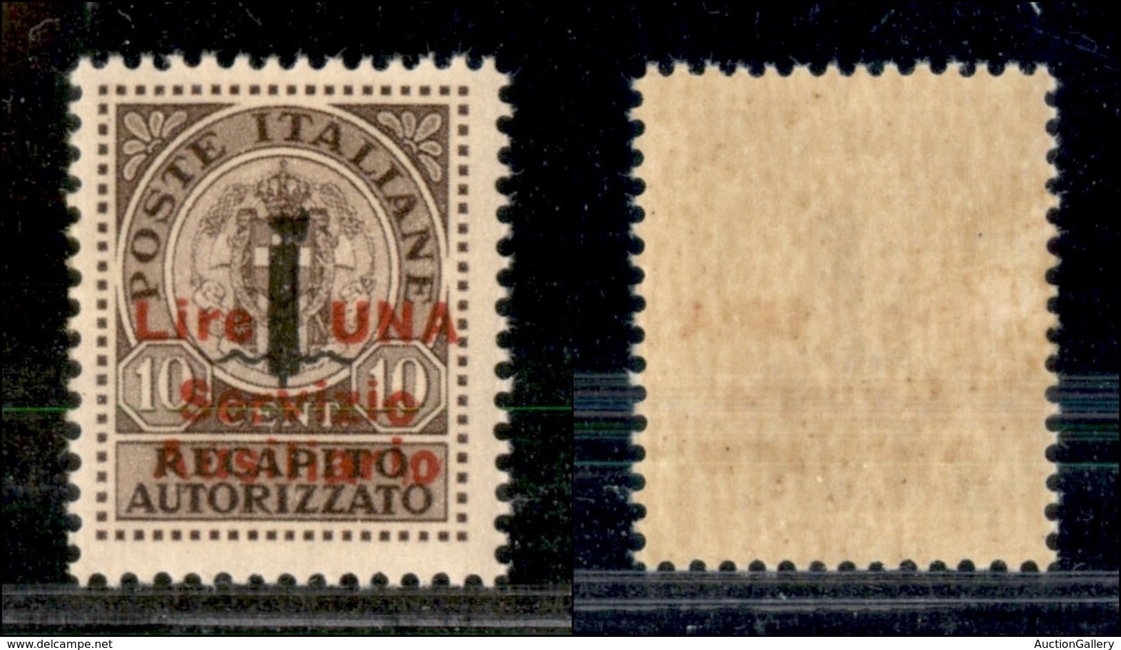 EMISSIONI LOCALI - GUDIZZOLO - 1945 - 1 Lira Su 10 Cent Recapito (2) Con Soprastampa Spostata In Basso (Ausiliario Su Re - Sonstige & Ohne Zuordnung