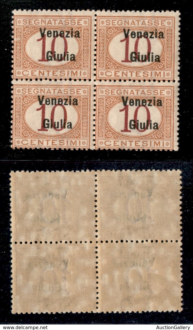 OCCUPAZIONI - VENEZIA GIULIA - 1918 - 10 Cent Segnatasse (2) - Quartina - Gomma Integra (200+) - Venezia Giulia