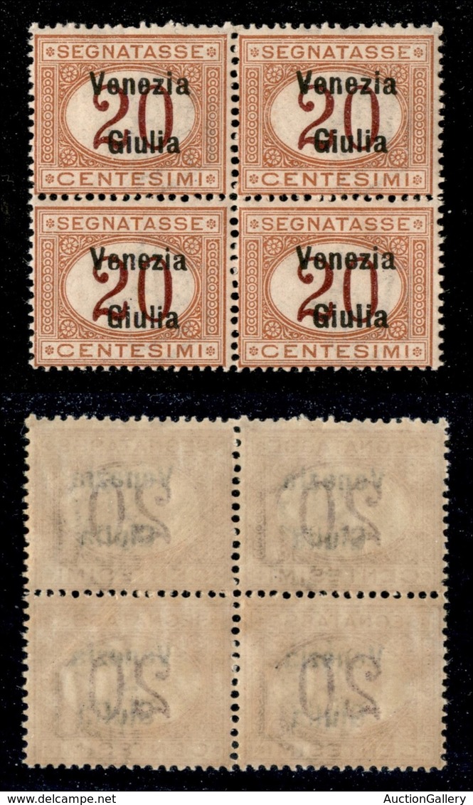OCCUPAZIONI - VENEZIA GIULIA - 1918 - 20 Cent Segnatasse (3) - Quartina - Gomma Integra (300+) - Venezia Giulia