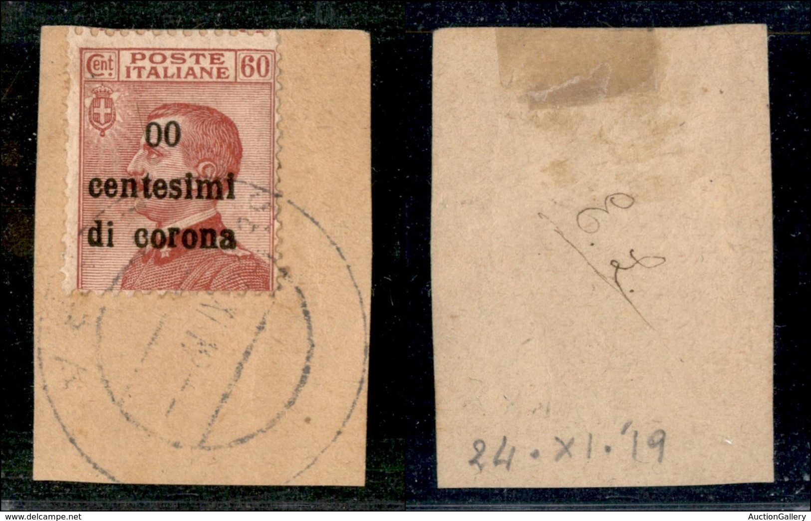 OCCUPAZIONI - TRENTO E TRIESTE - 1919 - 00 Cent Su 60 (10 L) - Su Frammento (400+) - Trento & Trieste