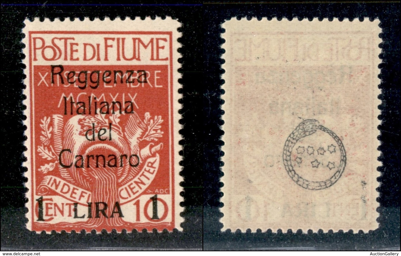 OCCUPAZIONI - FIUME - 1920 - 1 Lira Su 10 Cent (143) - Gomma Integra (175) - Fiume