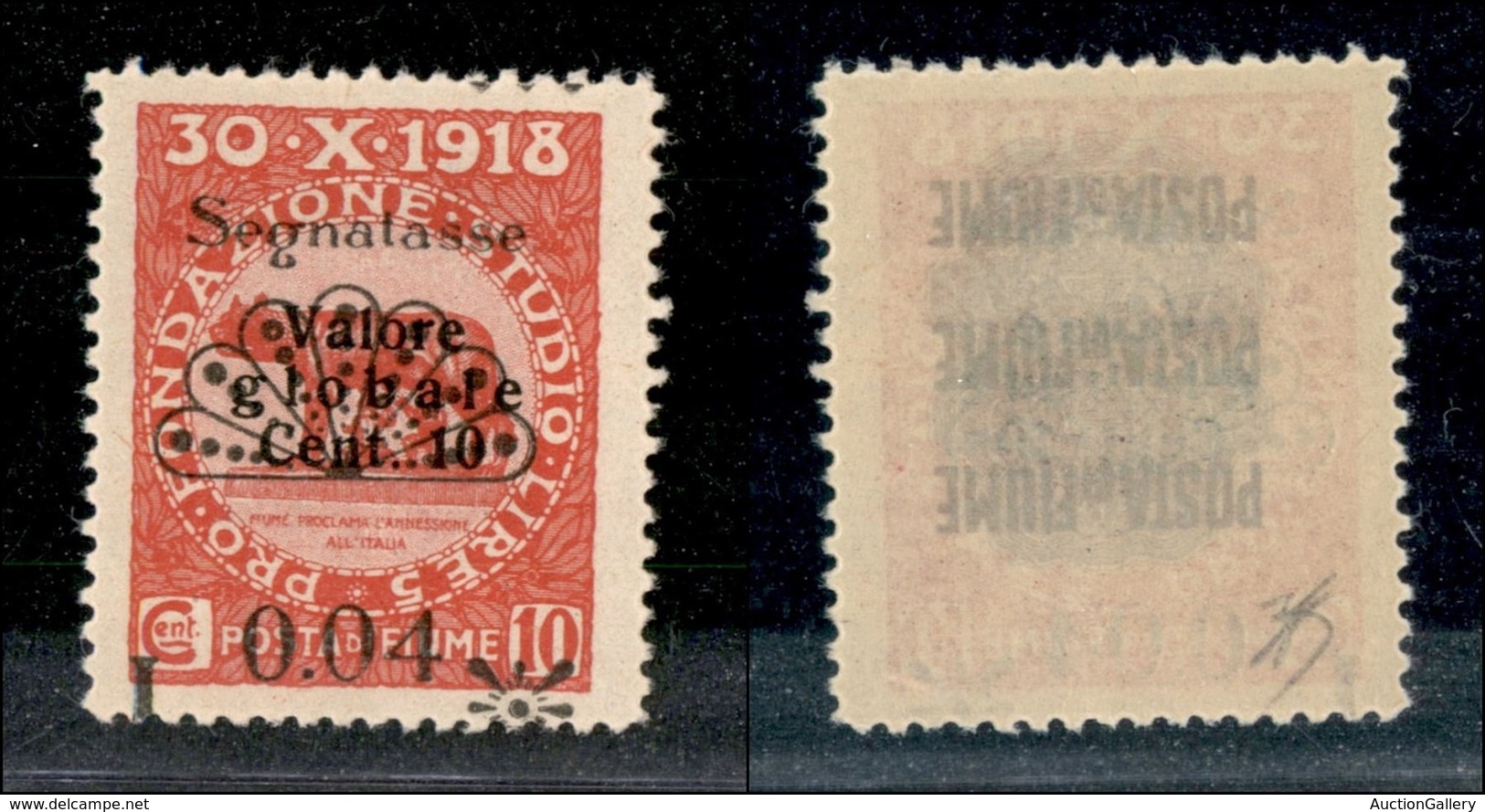 OCCUPAZIONI - FIUME - 1921 - Segnatasse - 0,04 Lire Su 10 Cent (26 Pb) - Soprastampa In Basso - Gomma Integra (60) - Fiume