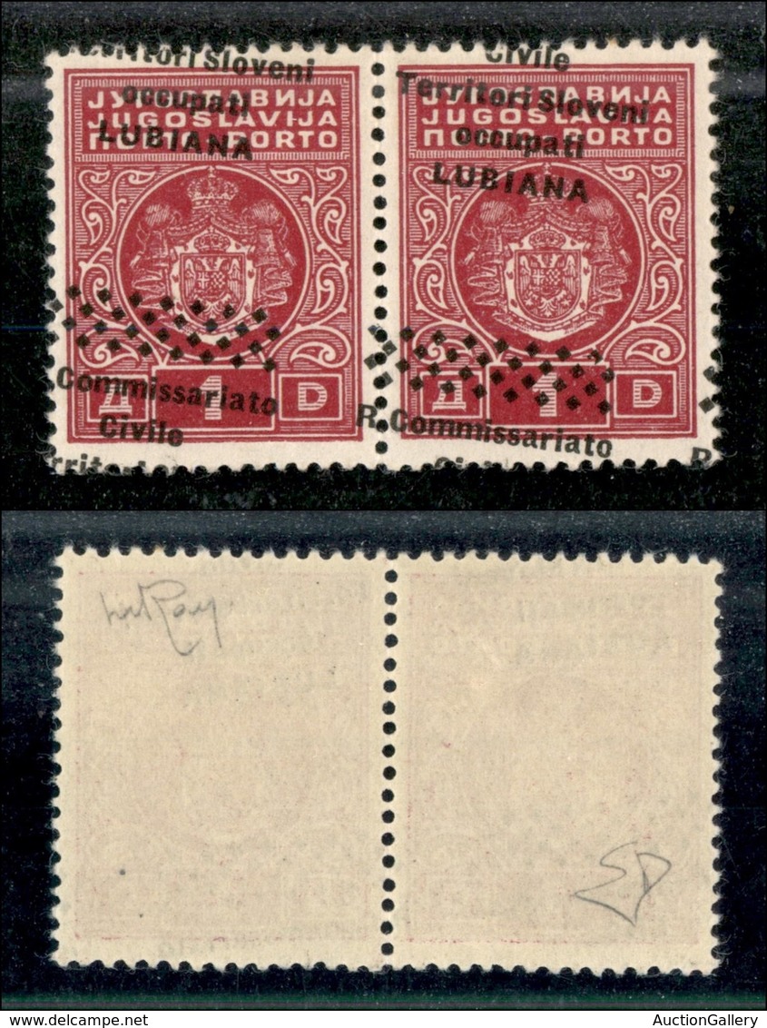 OCCUPAZIONI - LUBIANA - 1941 - 1 Din Segnatasse (7 D) - Coppia On Soprastampe Oblique - Gomma Integra - Diena + Raybaudi - Lubiana