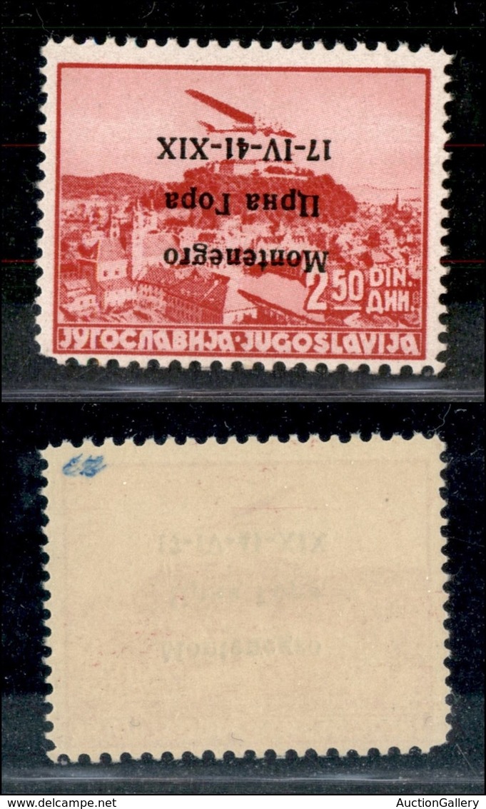 OCCUPAZIONI - MONTENEGRO - 1941 - 2,50 Din Aerea (4 A) Con Soprastampa Capovolta - Gomma Integra (225) - Montenegro