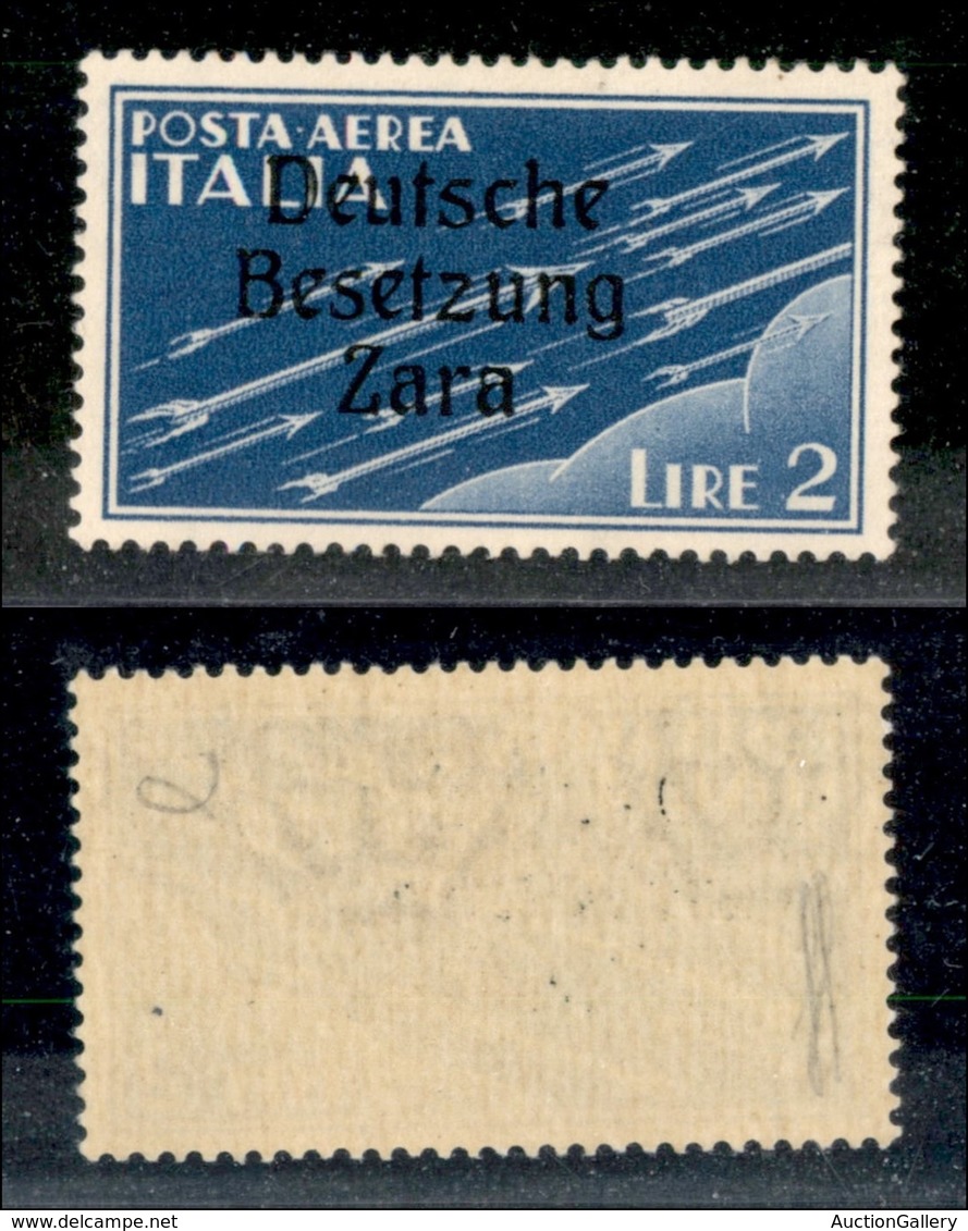 OCCUPAZIONE TEDESCA - ZARA - 1943 - 2 Lire Aerea (6 Q) - Z Con Riccioli (pos.16) - Gomma Originale (110) - Sonstige & Ohne Zuordnung