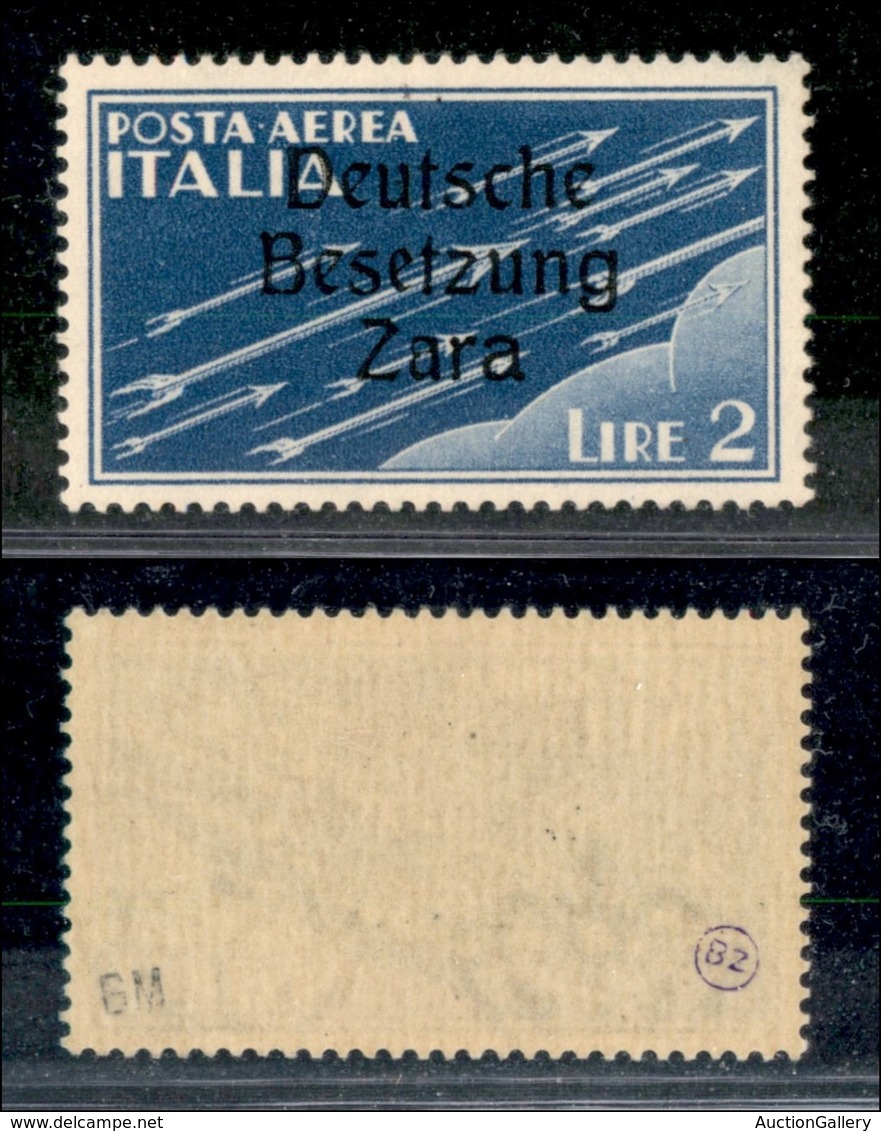 OCCUPAZIONE TEDESCA - ZARA - 1943 - 2 Lire Aerea (6 Zc) - Seconda A Diversa (pos.27) - Gomma Originale (160) - Sonstige & Ohne Zuordnung