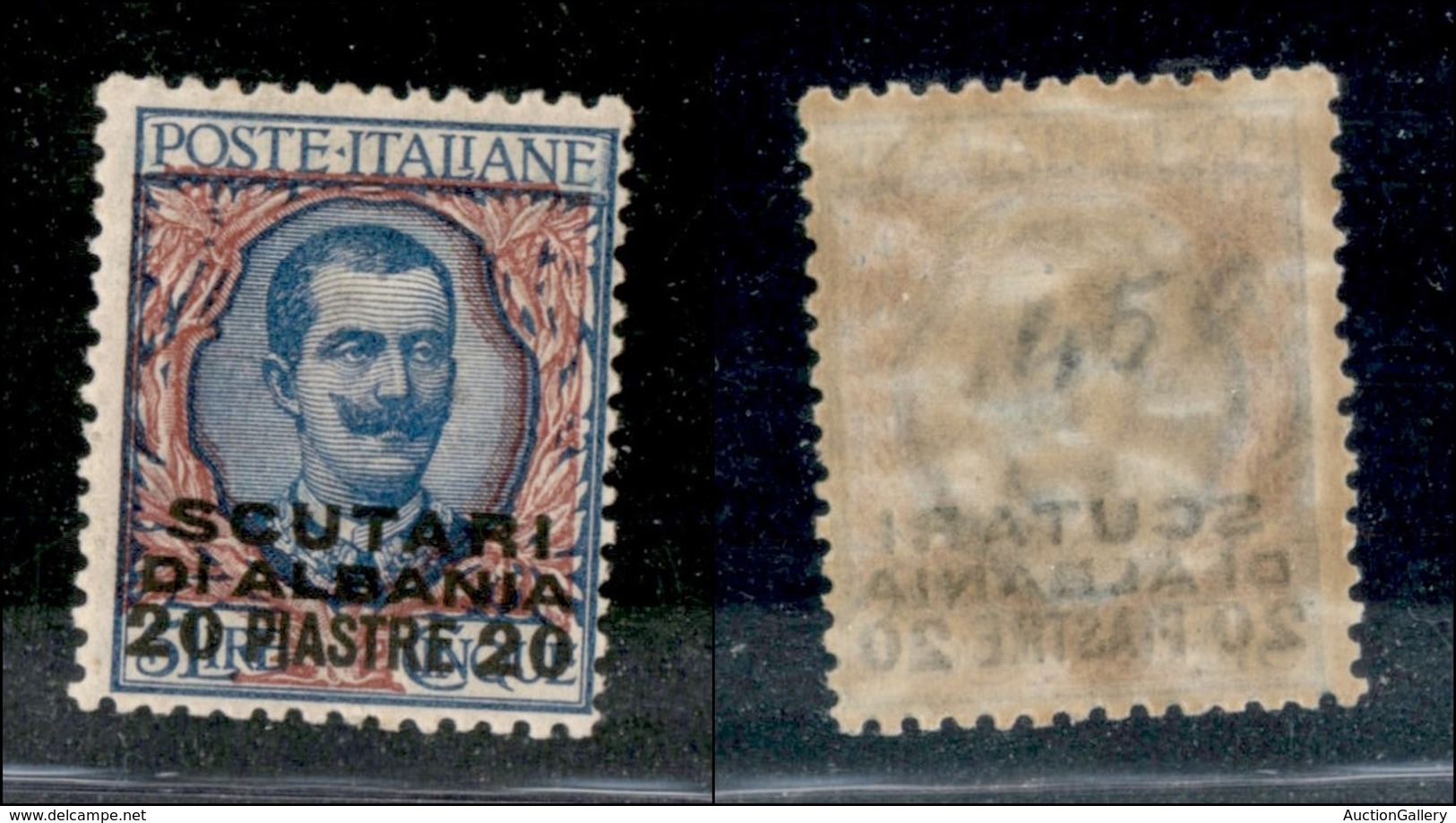 UFFICI POSTALI ESTERO - SCUTARI D'ALBANIA - 1909 - 20 Piastre Su 5 Lire (7) - Gomma Originale Con Leggera Traccia Di Lin - Autres & Non Classés