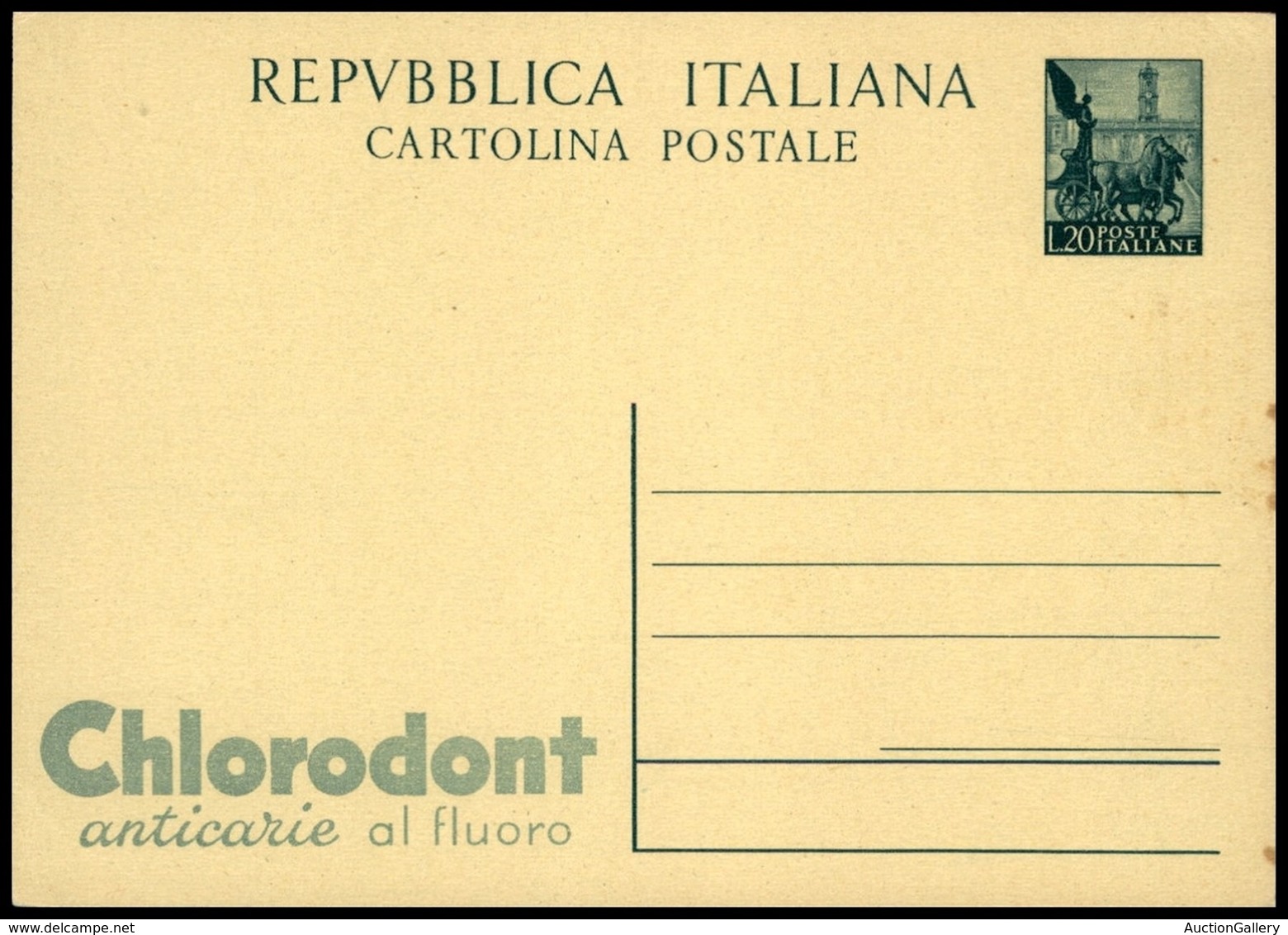 REPUBBLICA   - POSTA ORDINRIA - Cartolina Postale Pubblicitaria Da 20 Lire Chlorodant (R 9/2) - Nuova - Other & Unclassified