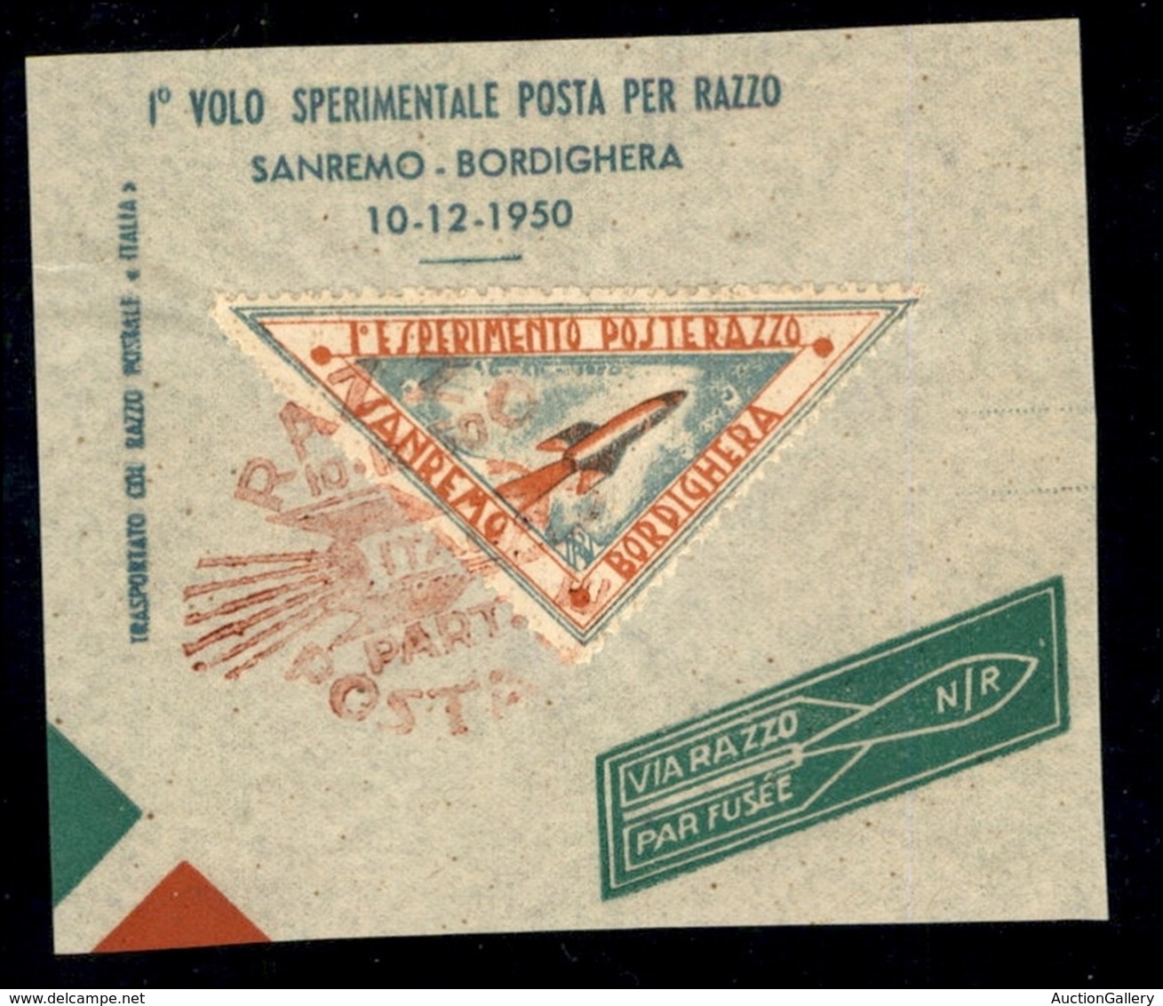 REPUBBLICA   - POSTA ORDINRIA - 1950 (10 Dicembre) - Posta Razzo San Remo Bordighera - Autres & Non Classés