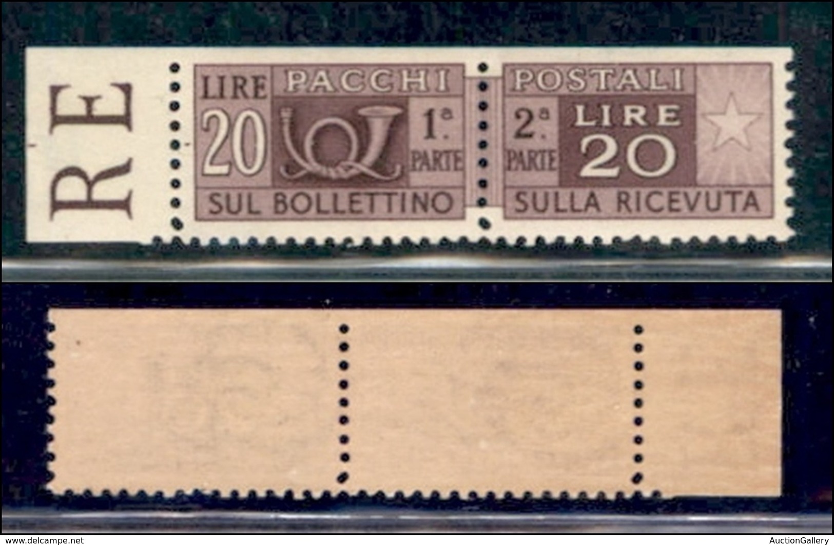 REPUBBLICA   - SERVIZI - 1946/1951 - 20 Lire Pacchi Postali (74 F) - Non Dentellato In Alto - Bordo Di Foglio - Gomma In - Other & Unclassified