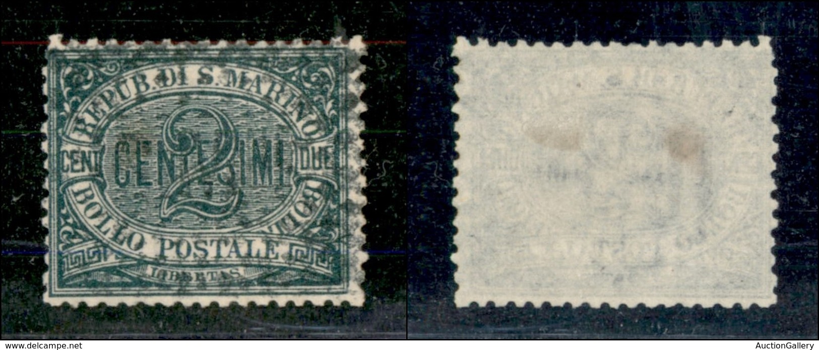 SAN MARINO - POSTA ORDINARIA - 1877 - 2 Cent Cifra (1) - Usato - Sonstige & Ohne Zuordnung