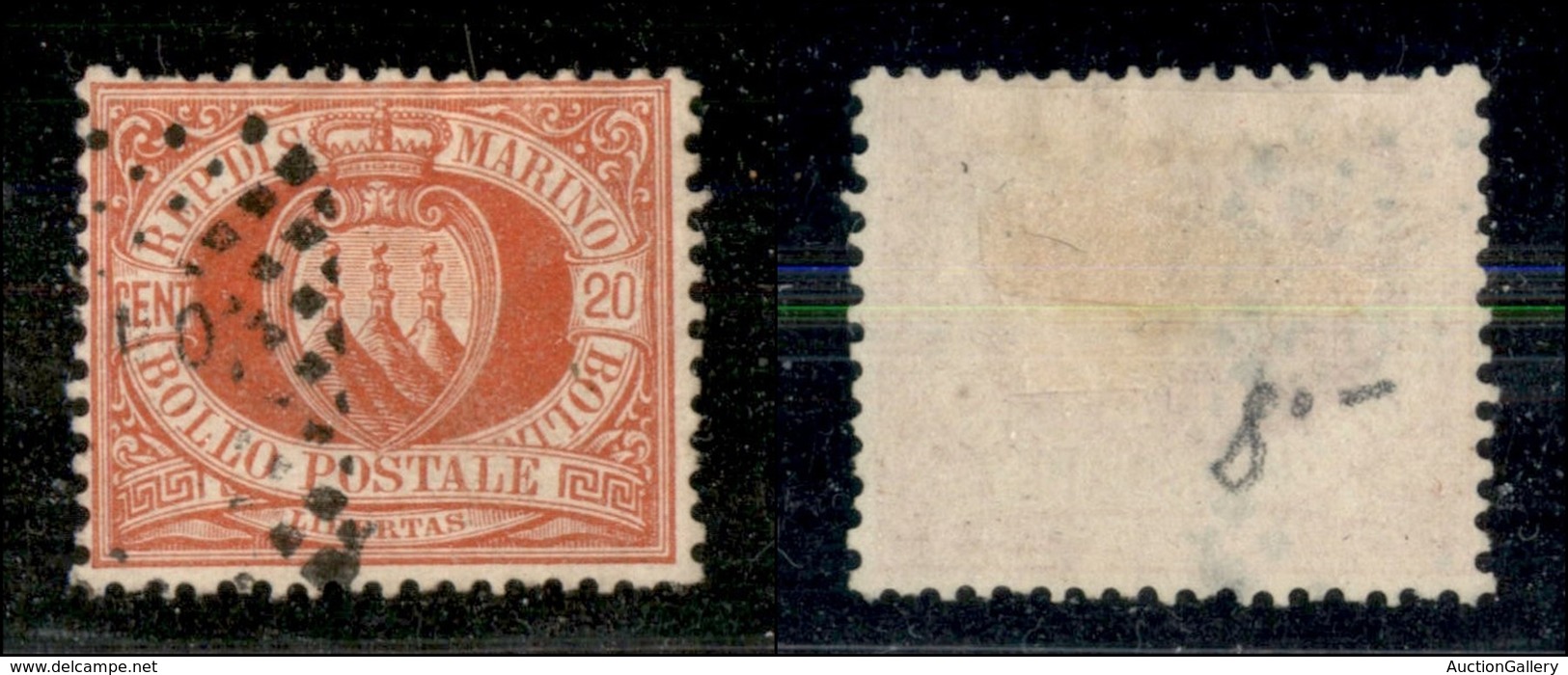 SAN MARINO - POSTA ORDINARIA - 1877 - 20 Cent Stemma (4) - Usato (25) - Sonstige & Ohne Zuordnung
