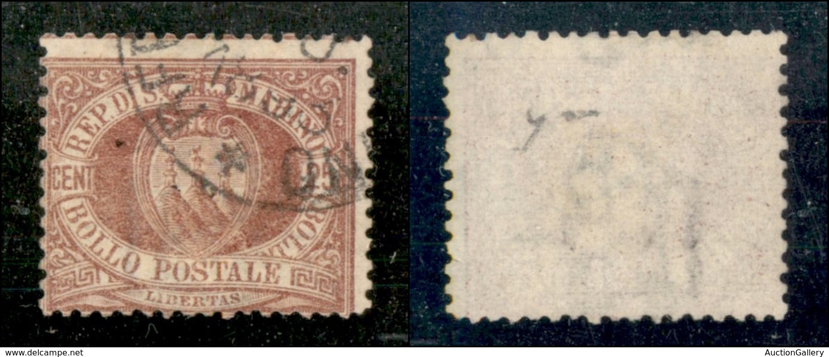 SAN MARINO - POSTA ORDINARIA - 1877 - 25 Cent Stemma (5) - Usato (120) - Other & Unclassified