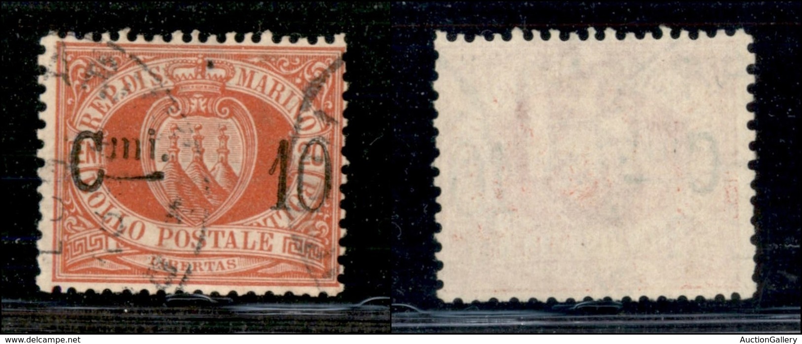 SAN MARINO - POSTA ORDINARIA - 1892 - 10 Cent Su 20 Stemma (10) - Usato - Sonstige & Ohne Zuordnung