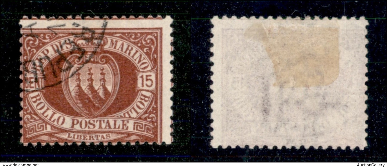 SAN MARINO - POSTA ORDINARIA - 1894 - 15 Cent Stemma (15) - Usato - Other & Unclassified