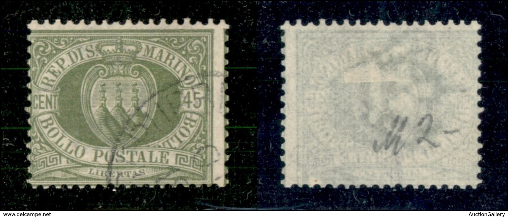 SAN MARINO - POSTA ORDINARIA - 1892 - 45 Cent Stemma (18) - Usato - Other & Unclassified