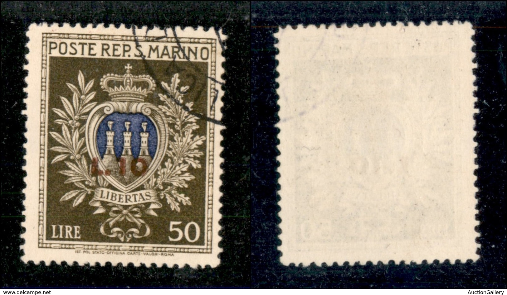 SAN MARINO - POSTA ORDINARIA - 1946 - 10 Lire Su 50 Stemma (297) - Usato - Other & Unclassified