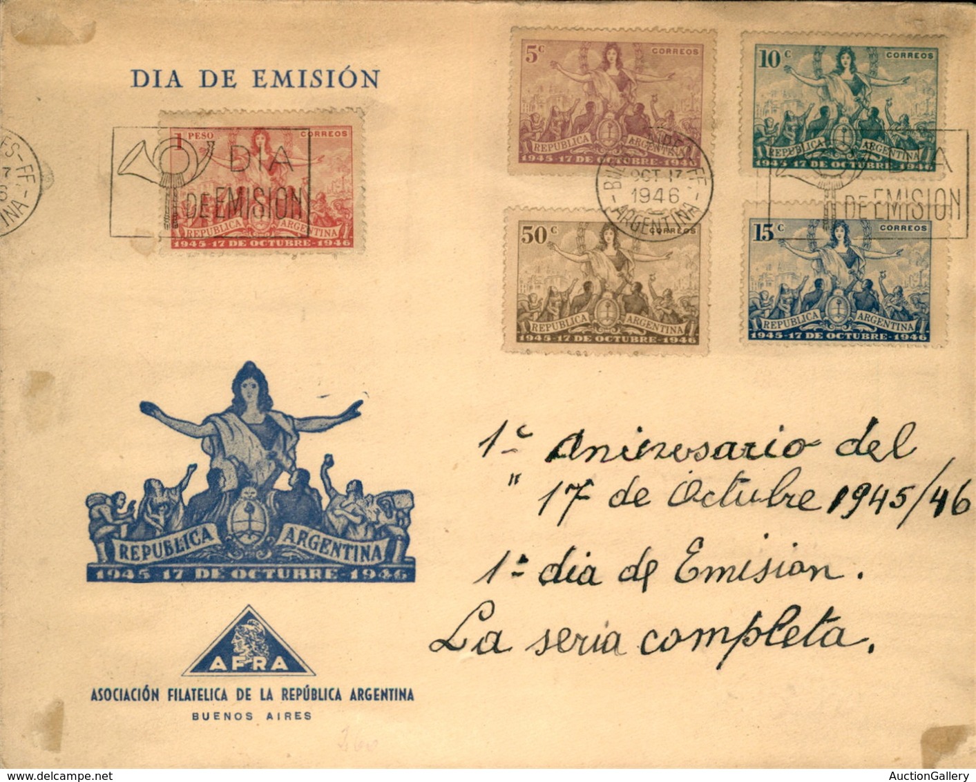 ESTERO - ARGENTINA - 1946 - Anniversario Della Rivoluzione (532/536) - Serie Completa Su Busta - Primo Giorno D'emission - Other & Unclassified
